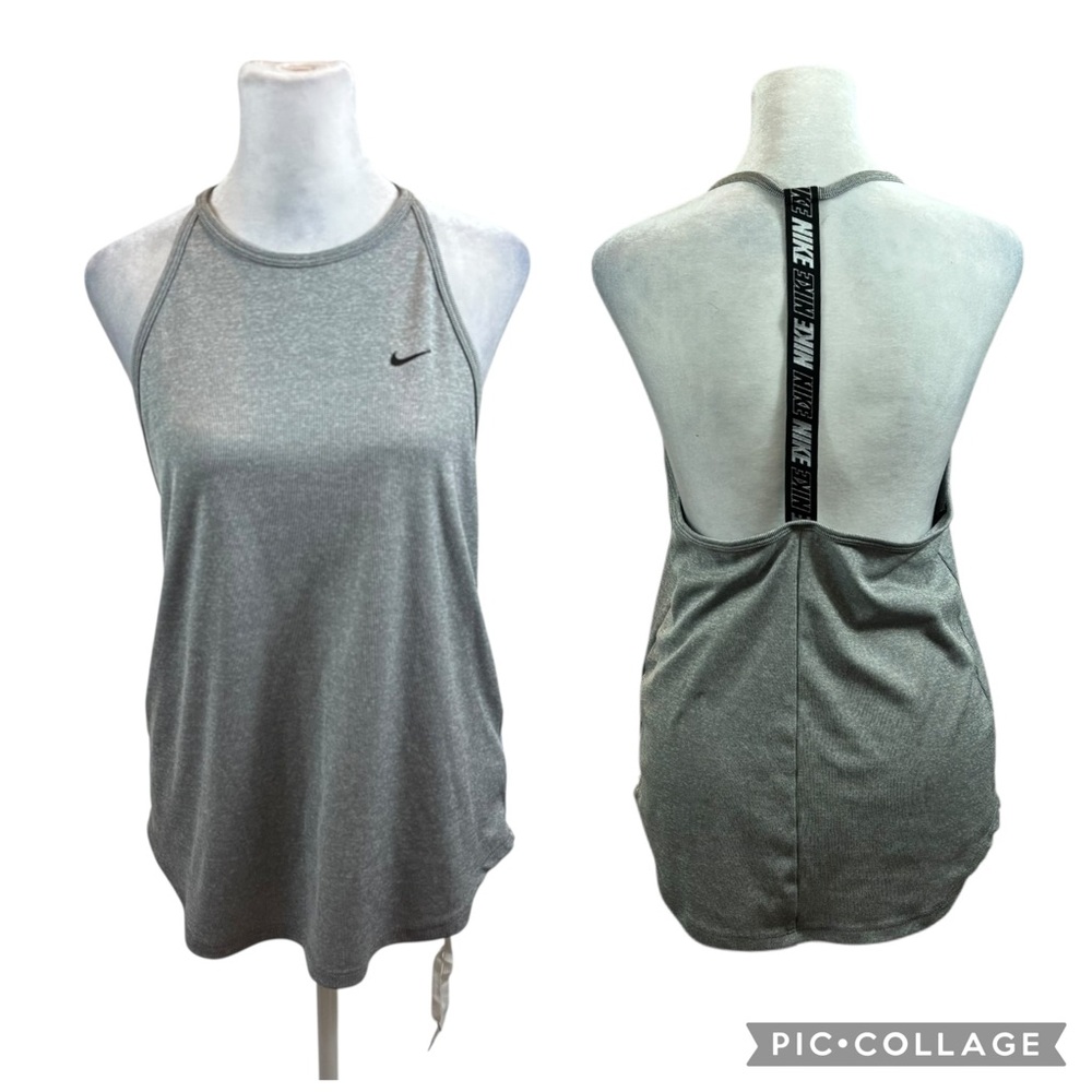 Ladies Nike Dri-Fit Open Back Grey and White Striped Tank Top Size Medium